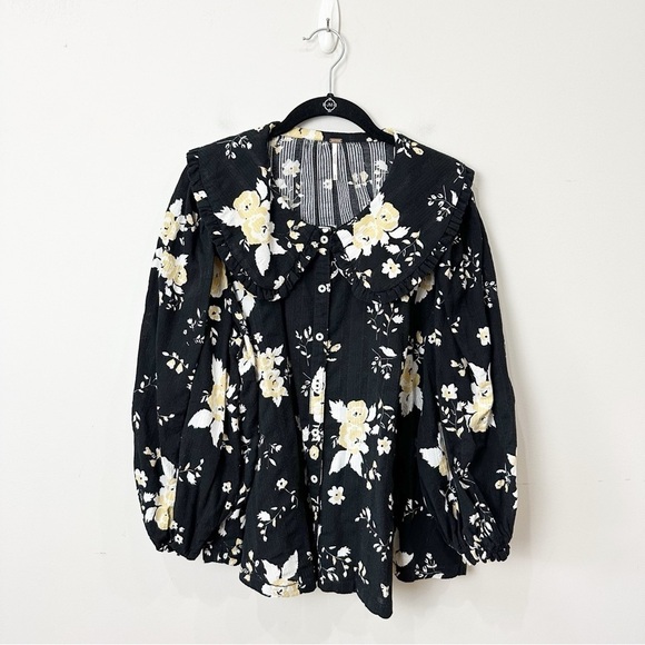 Free People Blushing Blossom Button Up Wide Collar Statement Sleeved Shirt - Picture 2 of 8